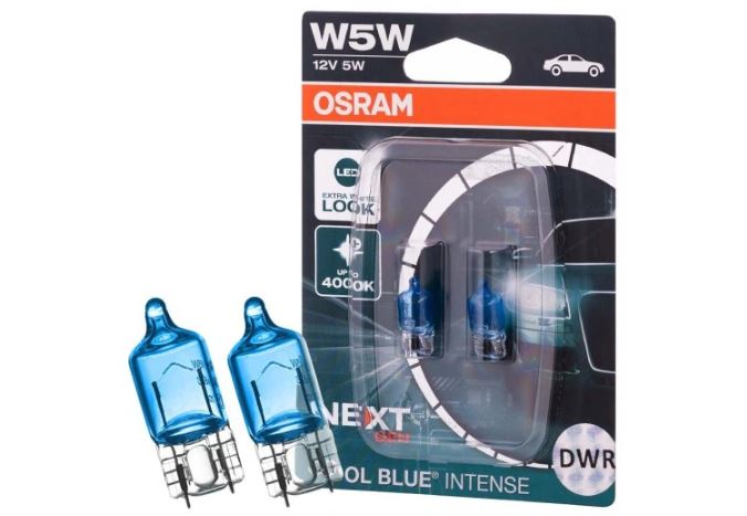 Set becuri auto W5W OSRAM 2825CBN02B 12V; 5W; COOL BLUE INTENSE (NextGen); cu pana 100% mai multa lumina; albastru; W2.1x9.5d; Omologare: ECE; pana la 750 ore; Fascicul luminos [lm]:50; Culoare temperatura [K]:5000,